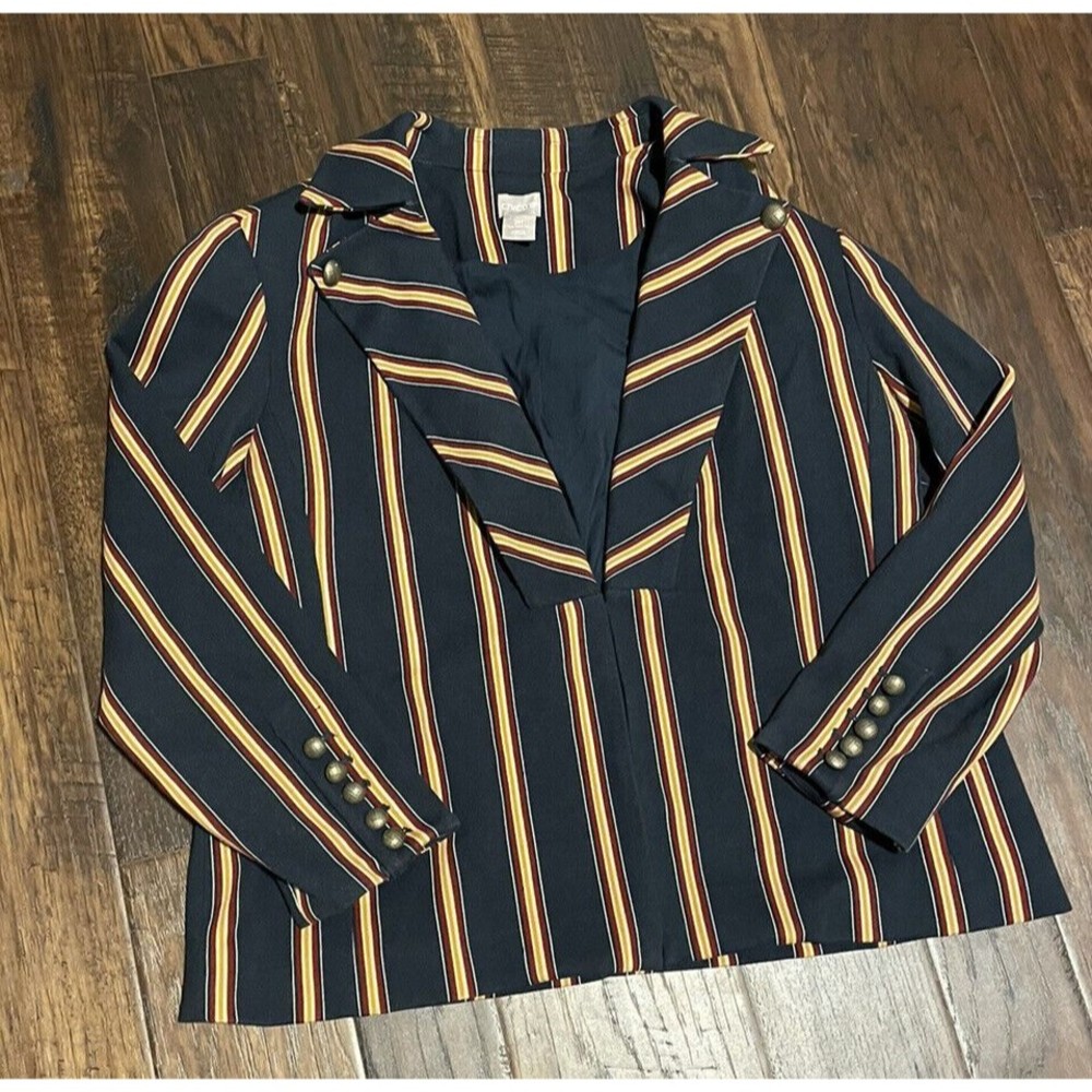Chico's 2P blue striped hook closure lined women's blazer jacket